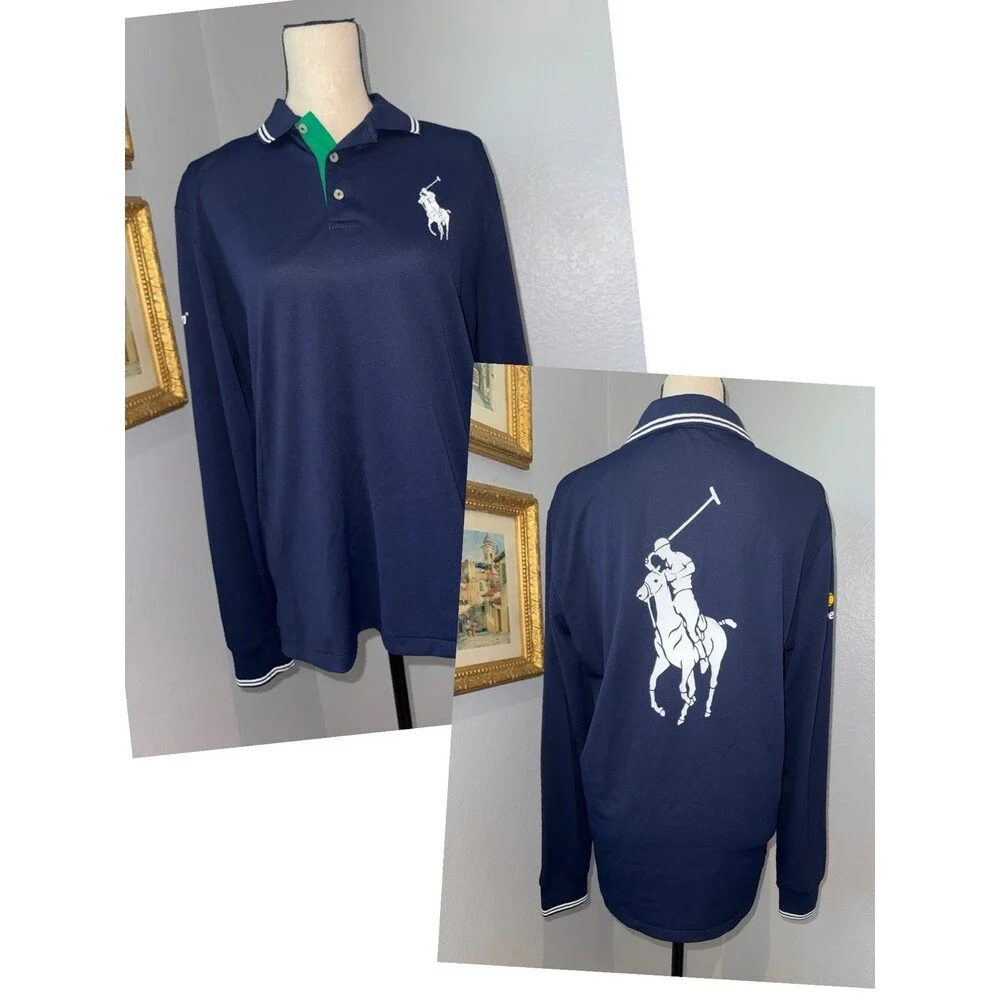 NWT US Open Polo Ralph Lauren Umpire Polo Shirt Long Sleeve Navy Medium Tennis